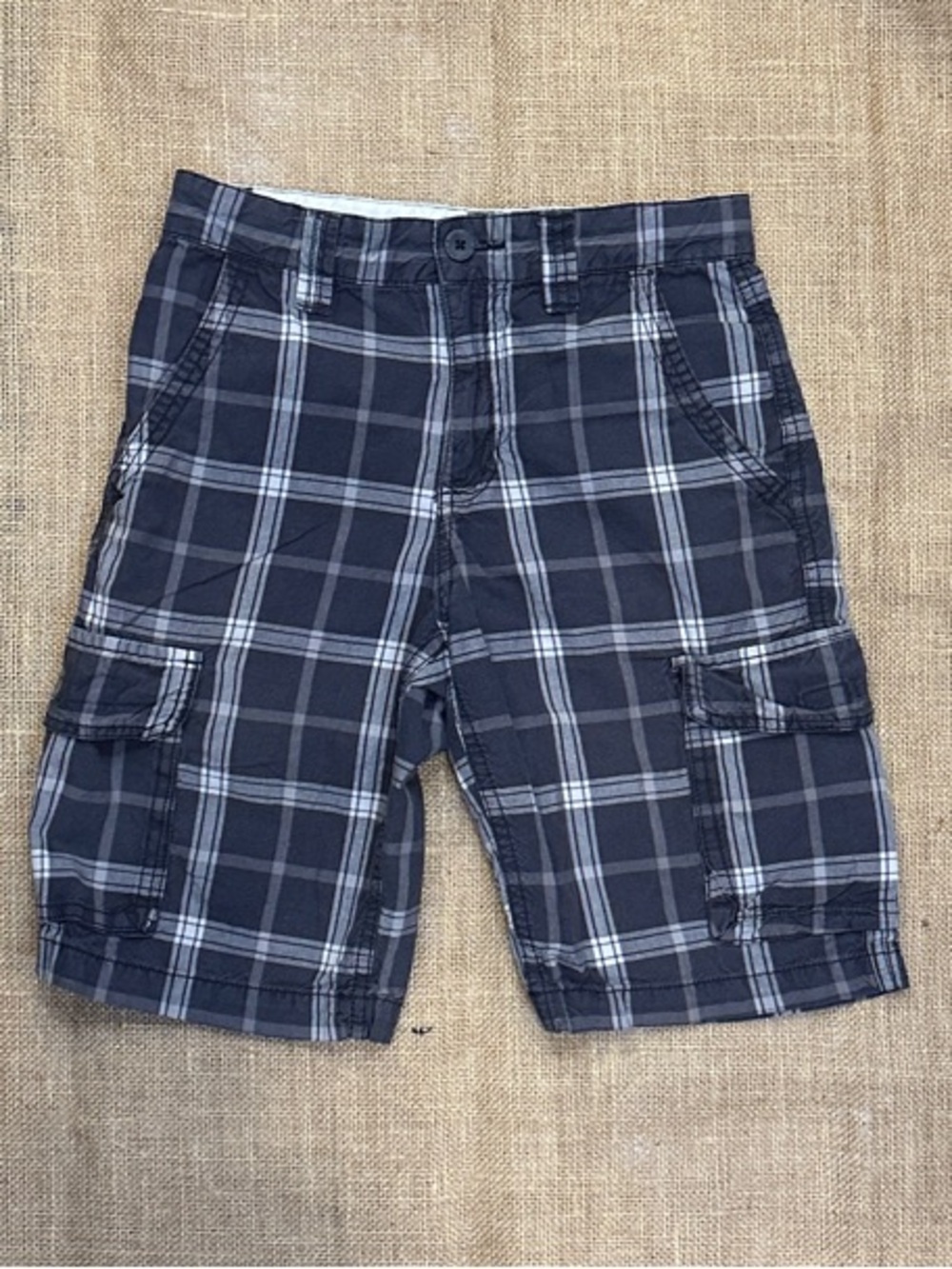 Old Navy Boys Navy and White Plaid Cargo Shorts